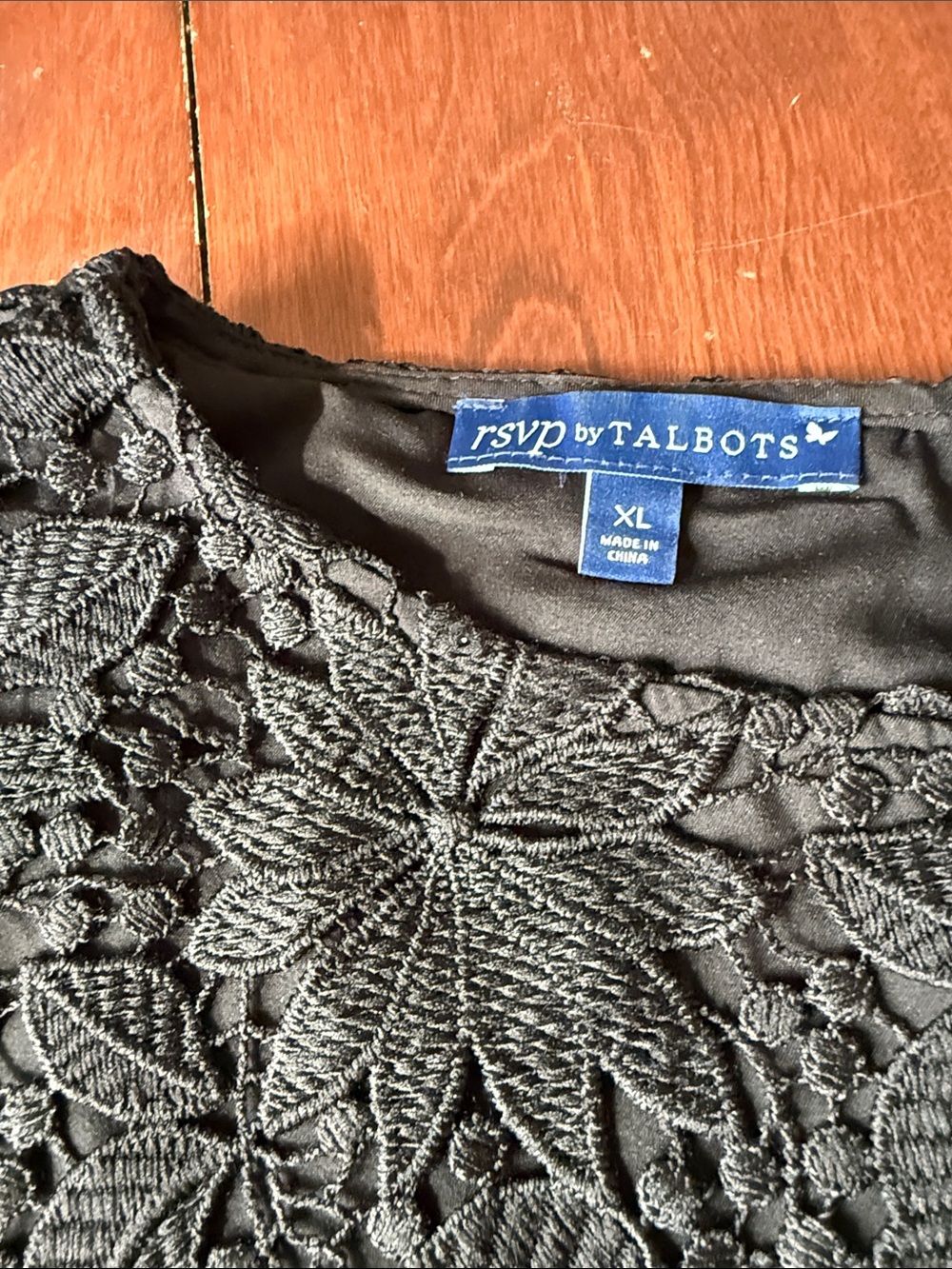 Talbots RSVP Black Floral Lace Long Sleeve Top